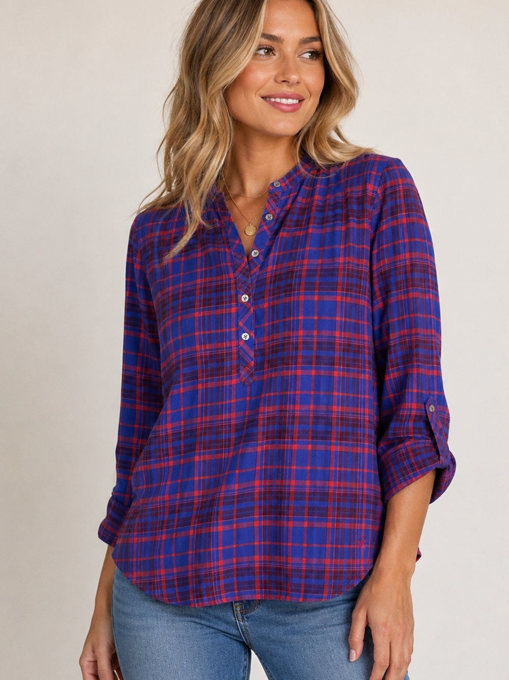 💙❤️ Talbots Plaid Popover Blouse Size Medium ❤️💙
